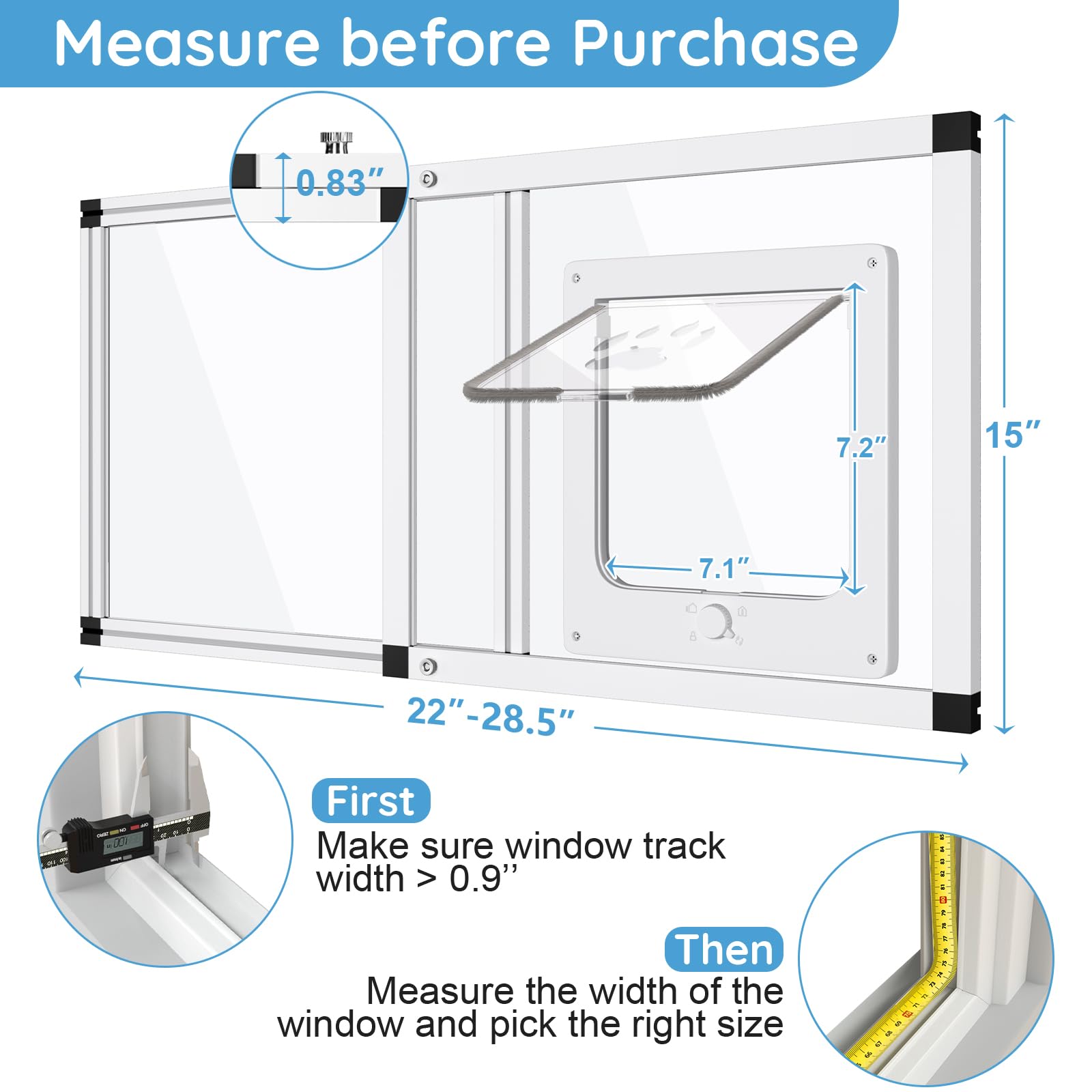 Yoochee puerta gato ventana ajuste preciso para ventanas de 22 a 28.5 pulgadas.