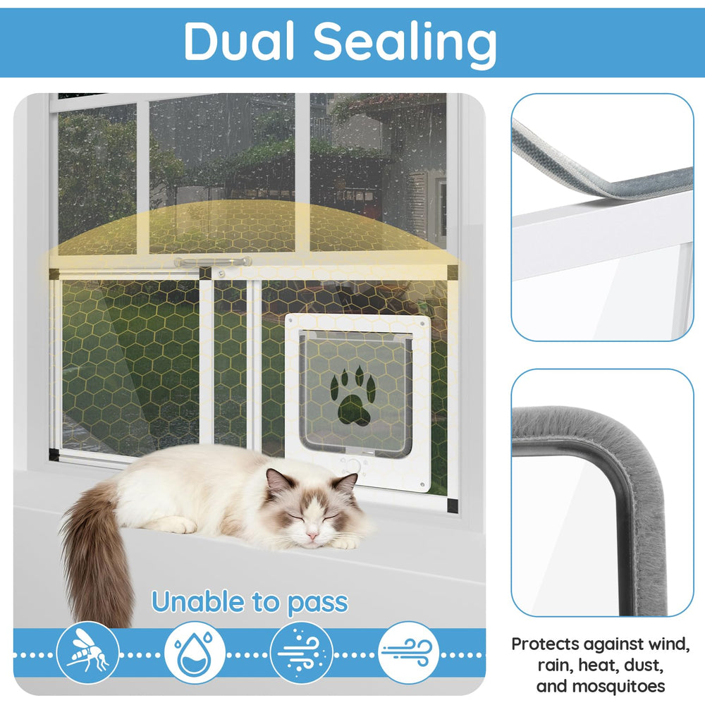 Yoochee puerta gato ventana diseño resistente al clima con marco aluminio y vidrio HD.