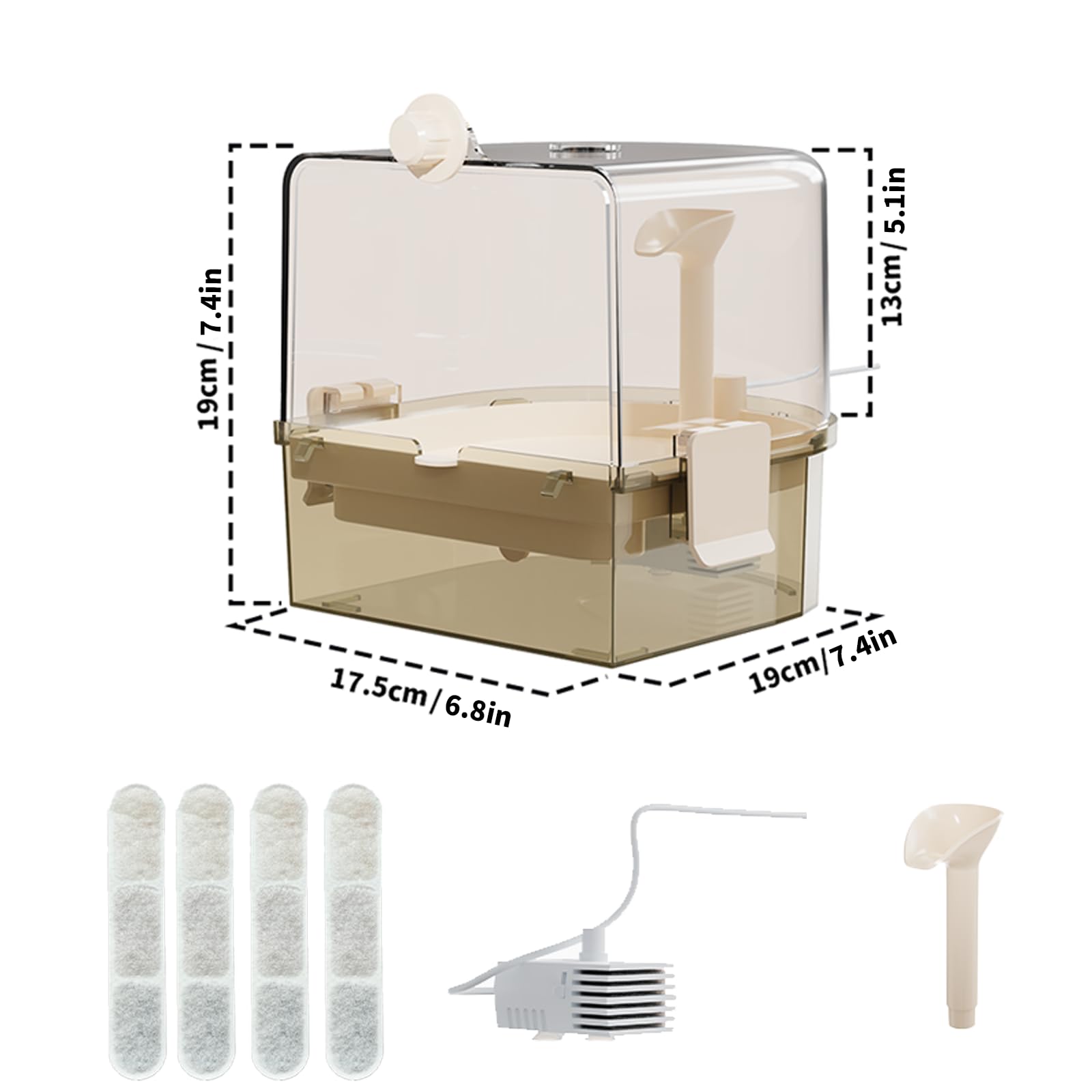 YOOSO WING Bañera automática para jaula de aves – Baño para periquitos con bomba silenciosa, 2 modos y filtración de 4 capas