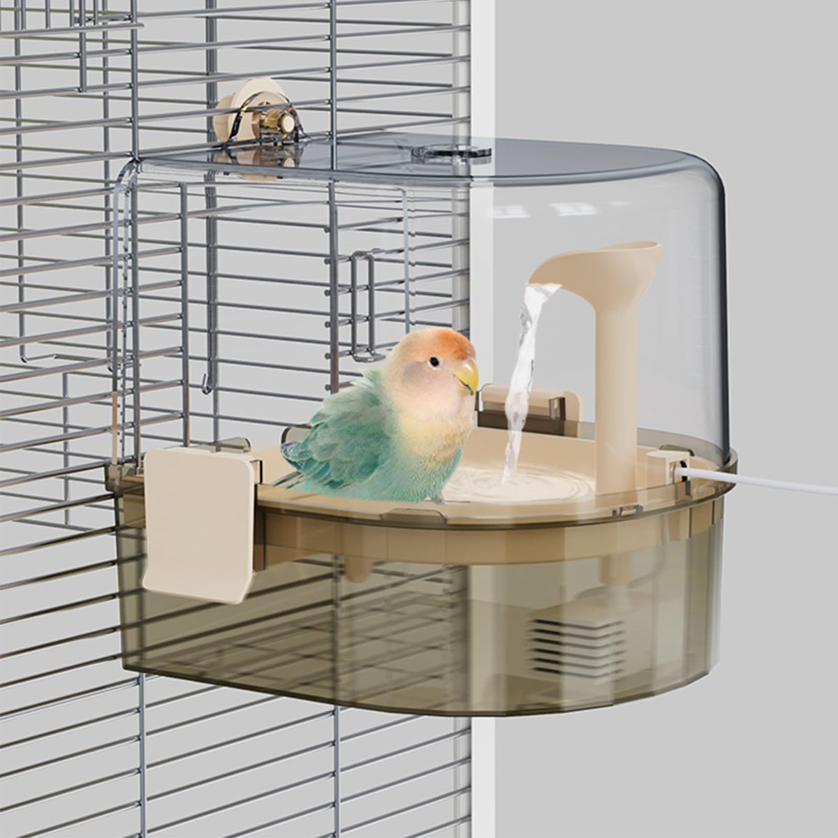 YOOSO WING Bañera automática para jaula de aves – Baño para periquitos con bomba silenciosa, 2 modos y filtración de 4 capas