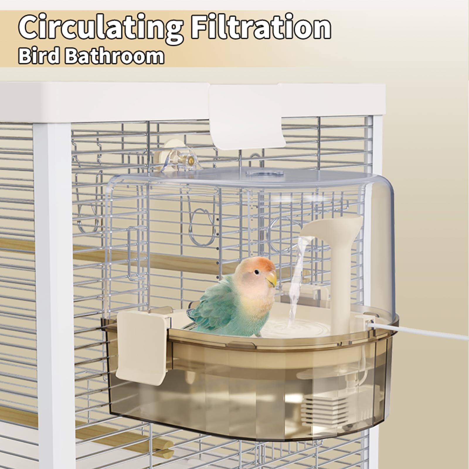 YOOSO WING Bañera automática para jaula de aves – Baño para periquitos con bomba silenciosa, 2 modos y filtración de 4 capas