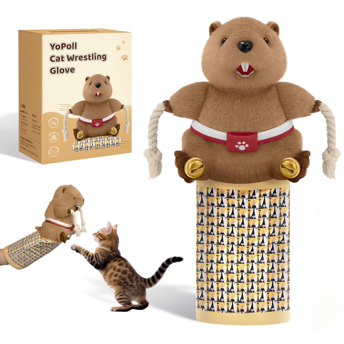 YoPoll guante-lucha-gato, protección segura para juegos interactivos.