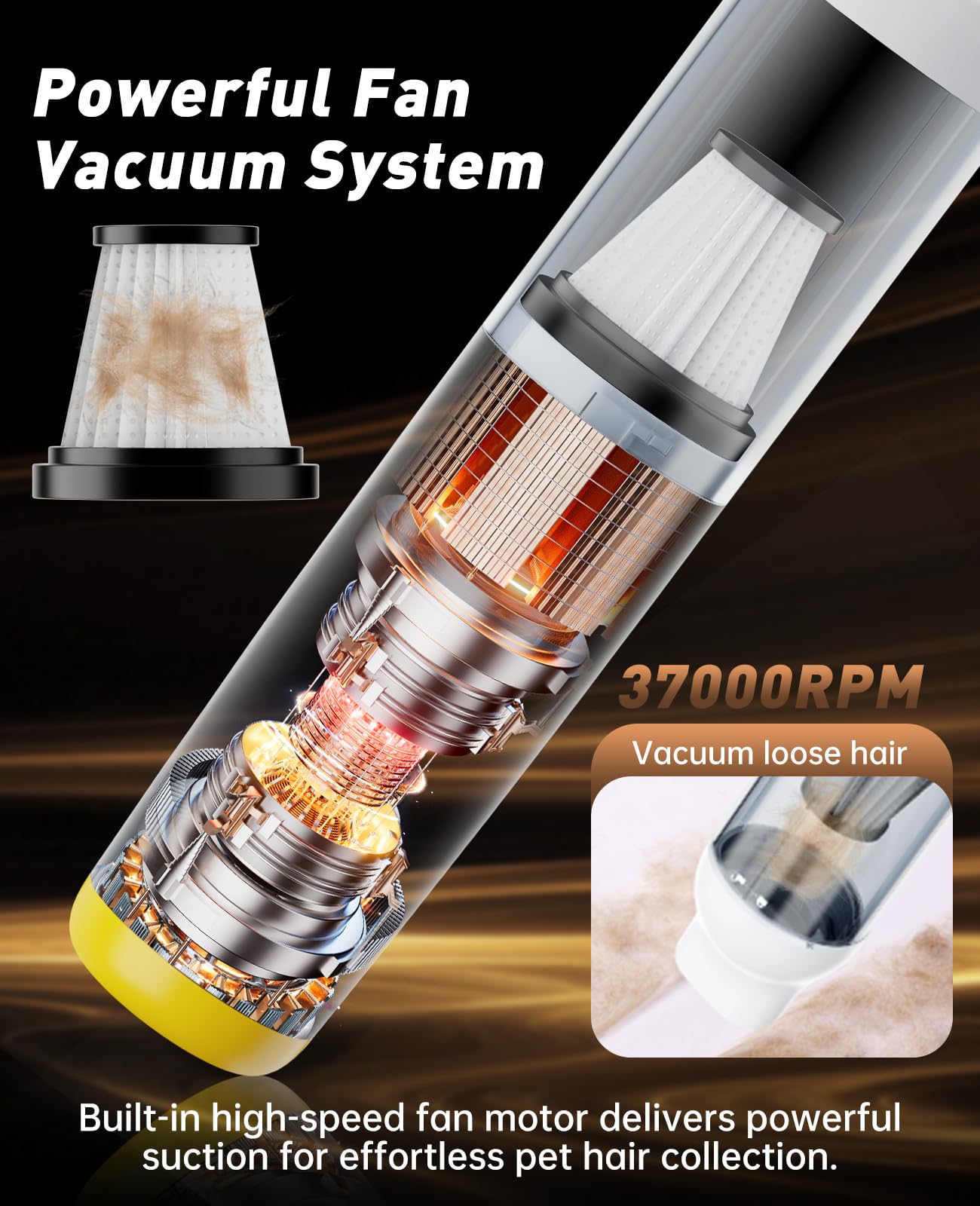 Yopqwie motor potente 37000rpm, succión eficaz para pelos.