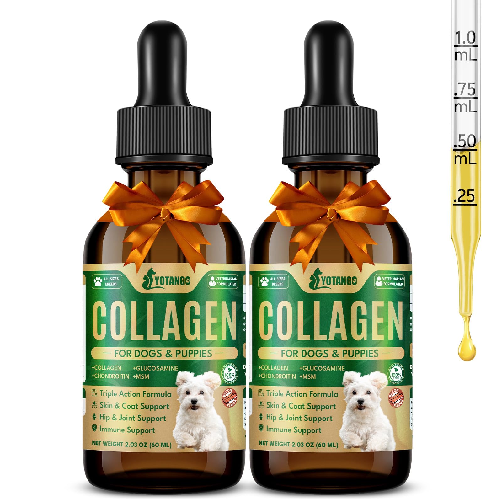 YOTANGO Colágeno para perros en bote con sabor bacon, fácil de mezclar con comida