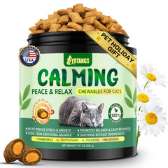 Golosinas calmantes YOTANGO para gatos, sabor pollo crujiente, ideal para momentos estresantes.