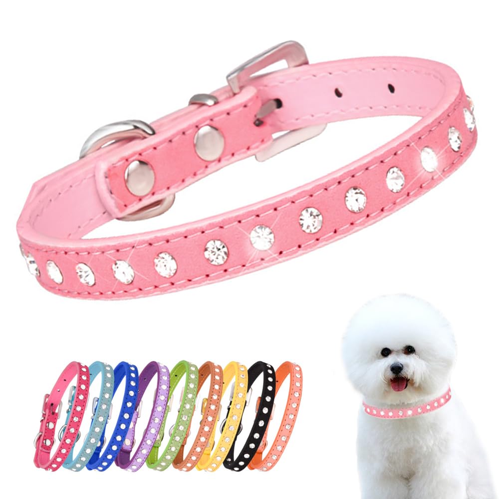 YOUALSO collar de cristales rosa para perros pequeños, brillo discreto para salidas.