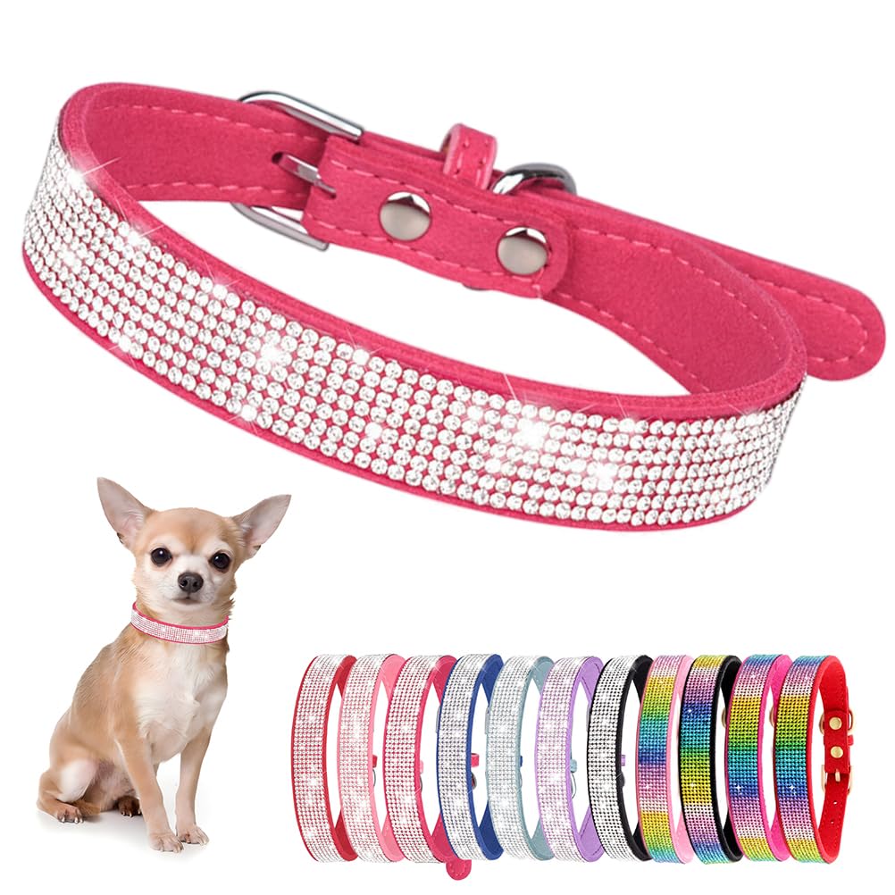 YOUALSO collar diamantes-bling rosado para perros pequeños, brillo en la luz