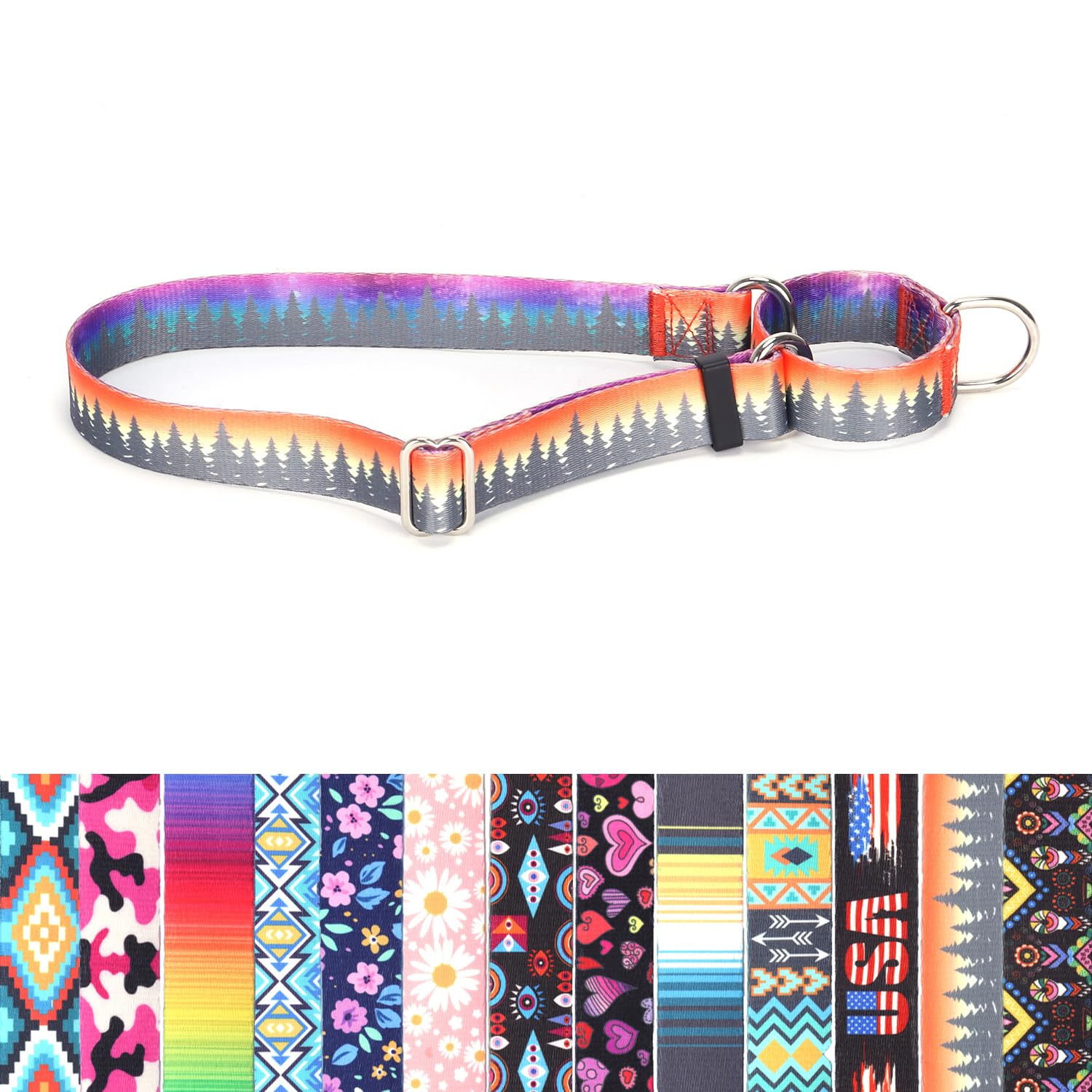YOUALSO collar martingale, diseño naranja-bosque, ideal para paseos seguros.