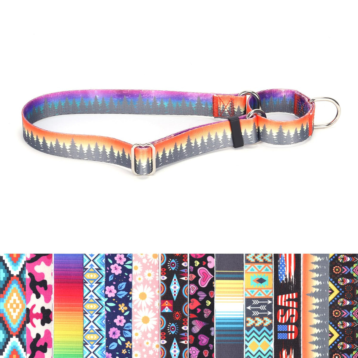 YOUALSO collar martingale, diseño naranja-bosque, ideal para paseos seguros.