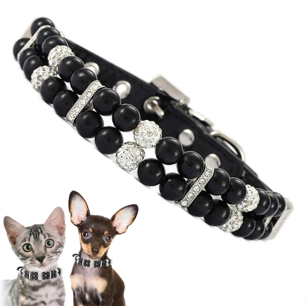 YOUALSO collar de perlas negras con cristales, detalle elegante para perros.