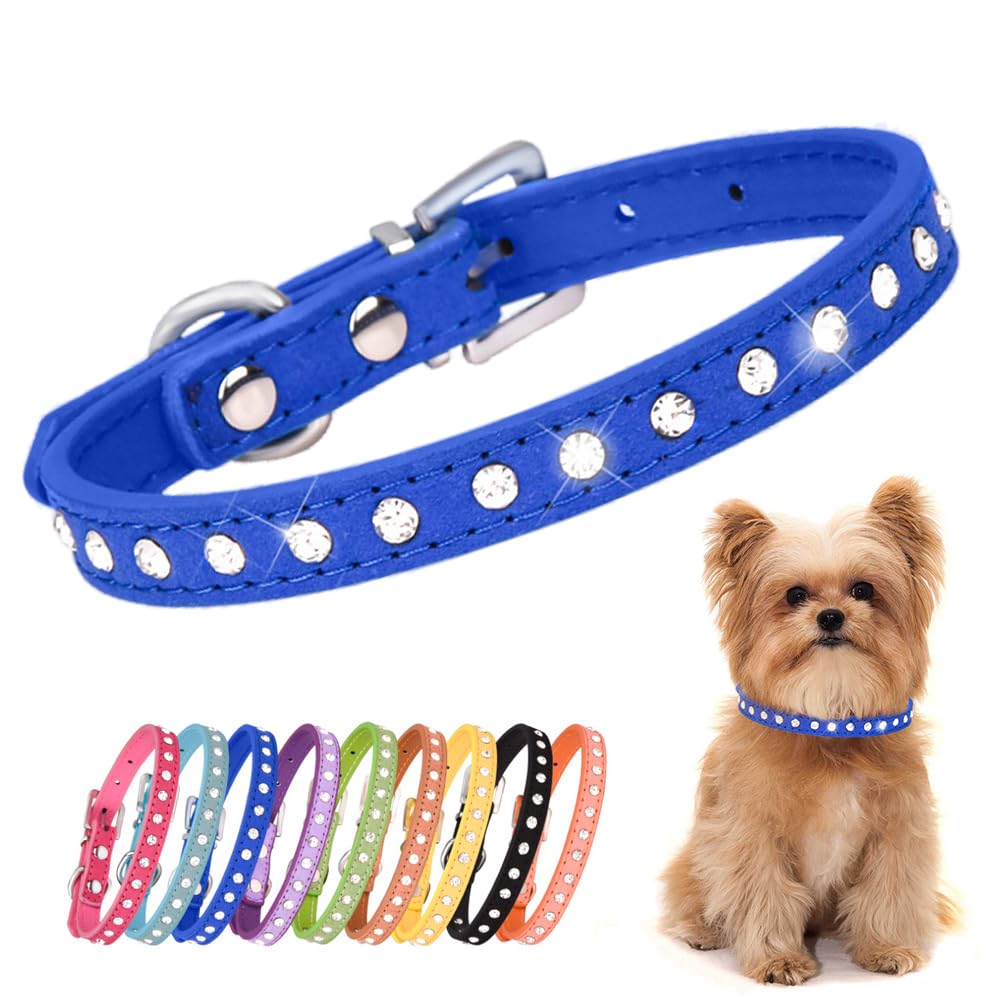 YOUALSO collar azul con strass para perros pequeños, ideal para paseos brillantes.