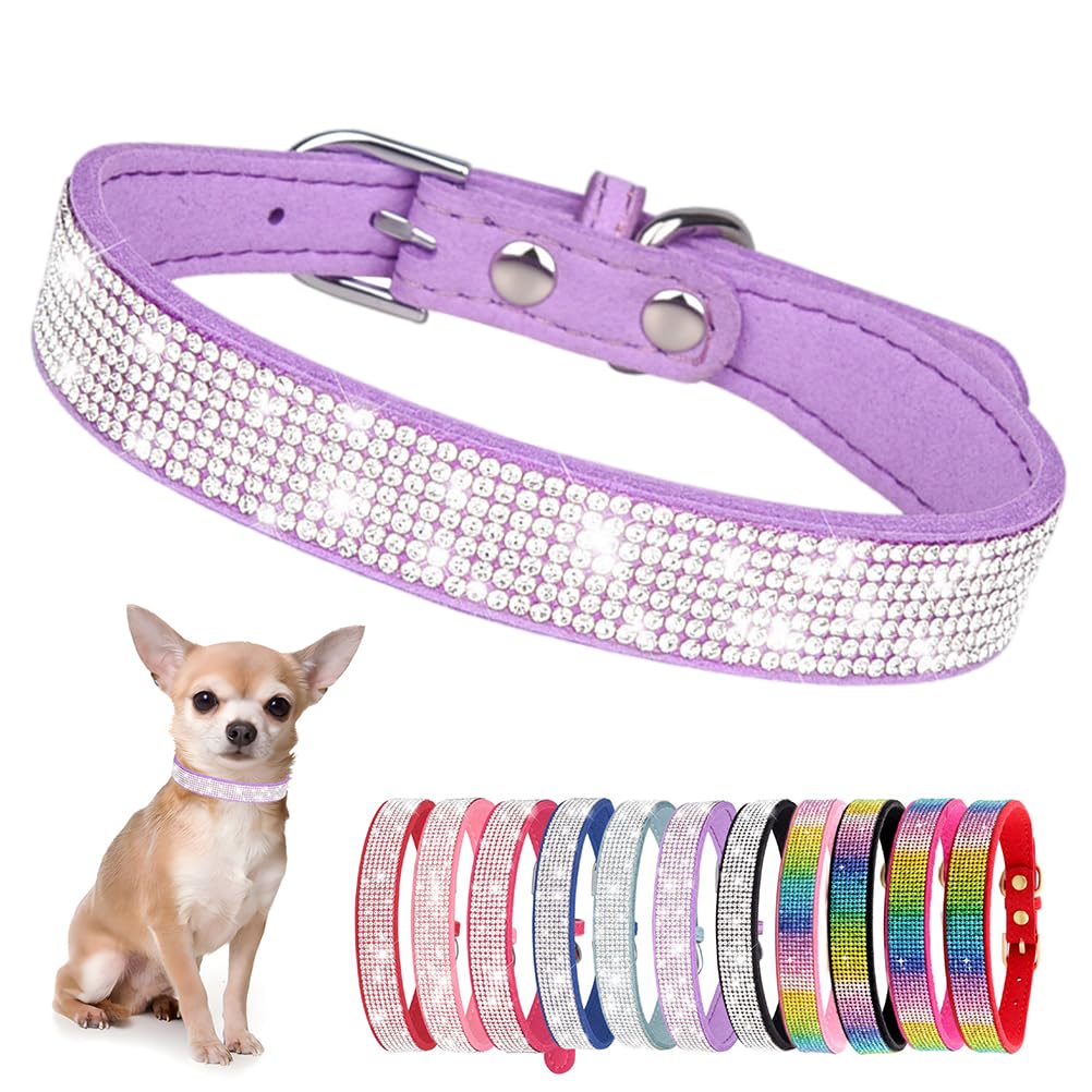 YOUALSO collar para perro con cristales púrpura, primer plano, brillo para salidas