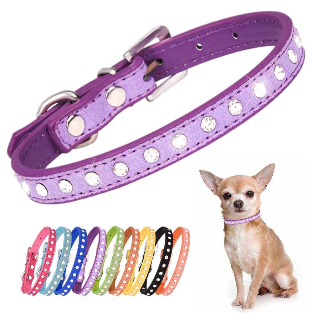 YOUALSO collar perro diamante púrpura mediano con cristal brillo para paseos.