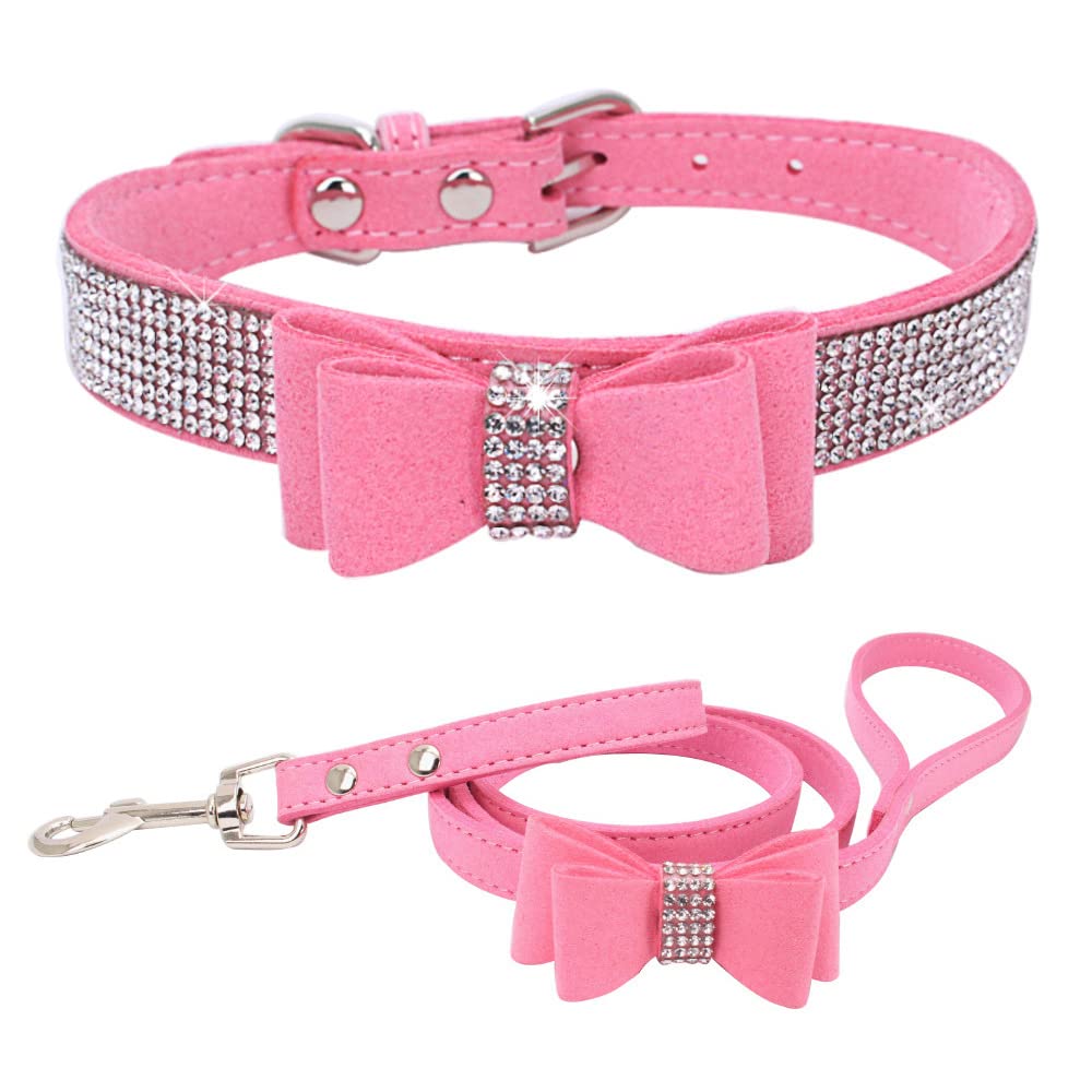 YOUALSO collar perro lazo brillante con cristales rosa para ocasiones.