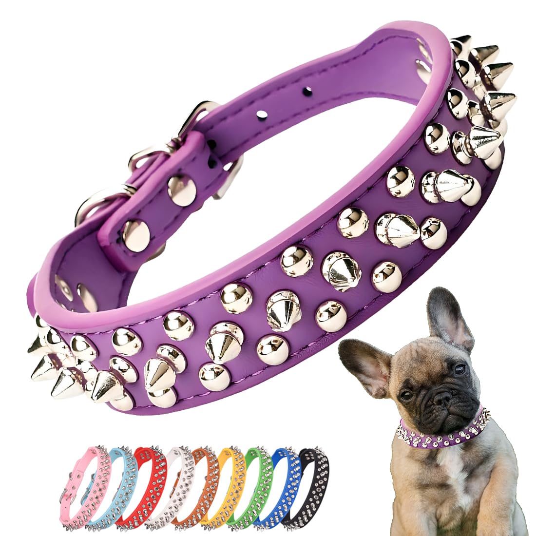 YOUALSO collar púas morado para perro, estilo atrevido y cómodo para paseos.