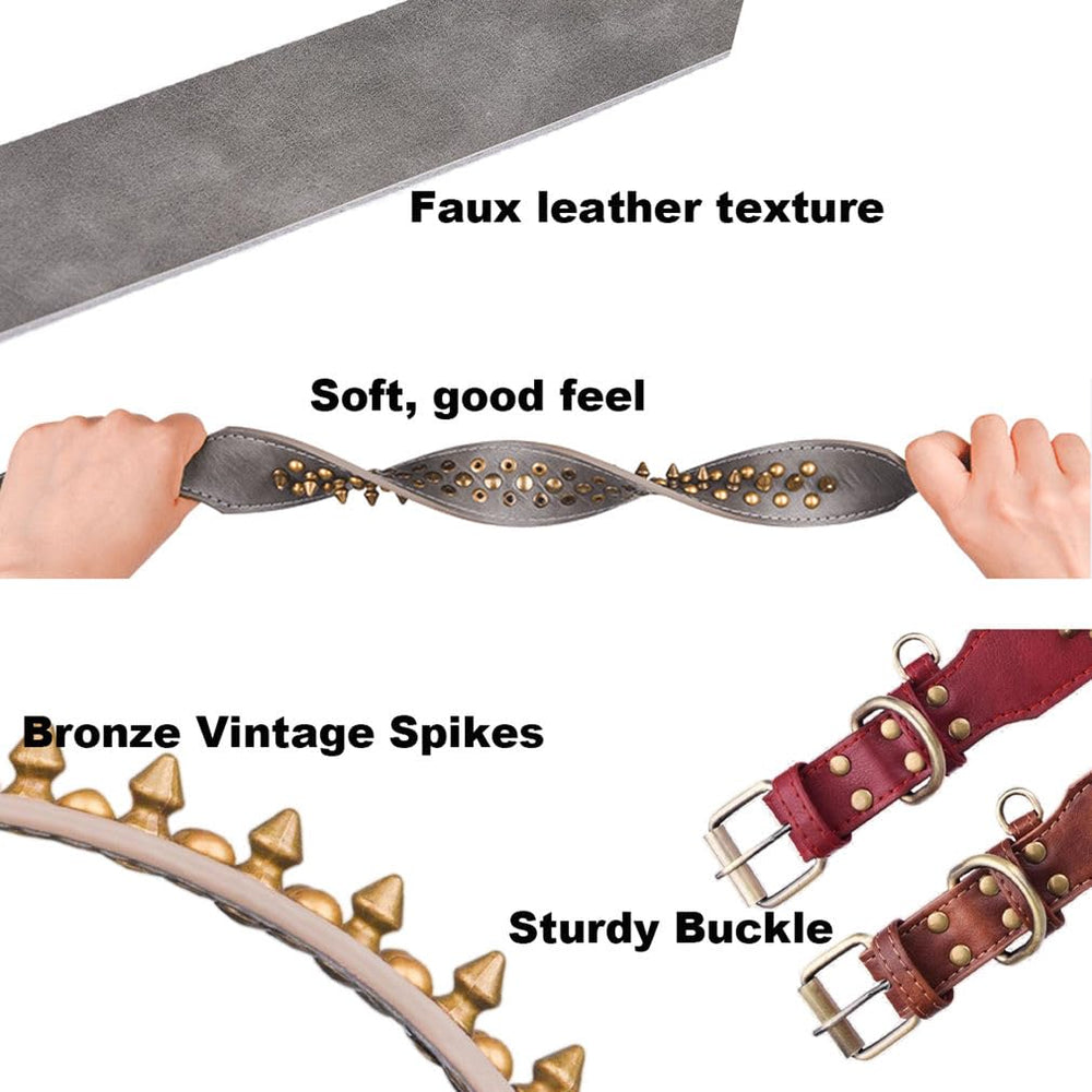 YOUALSO collar con puntas marrón, cuero sintético suave para la piel del perro.