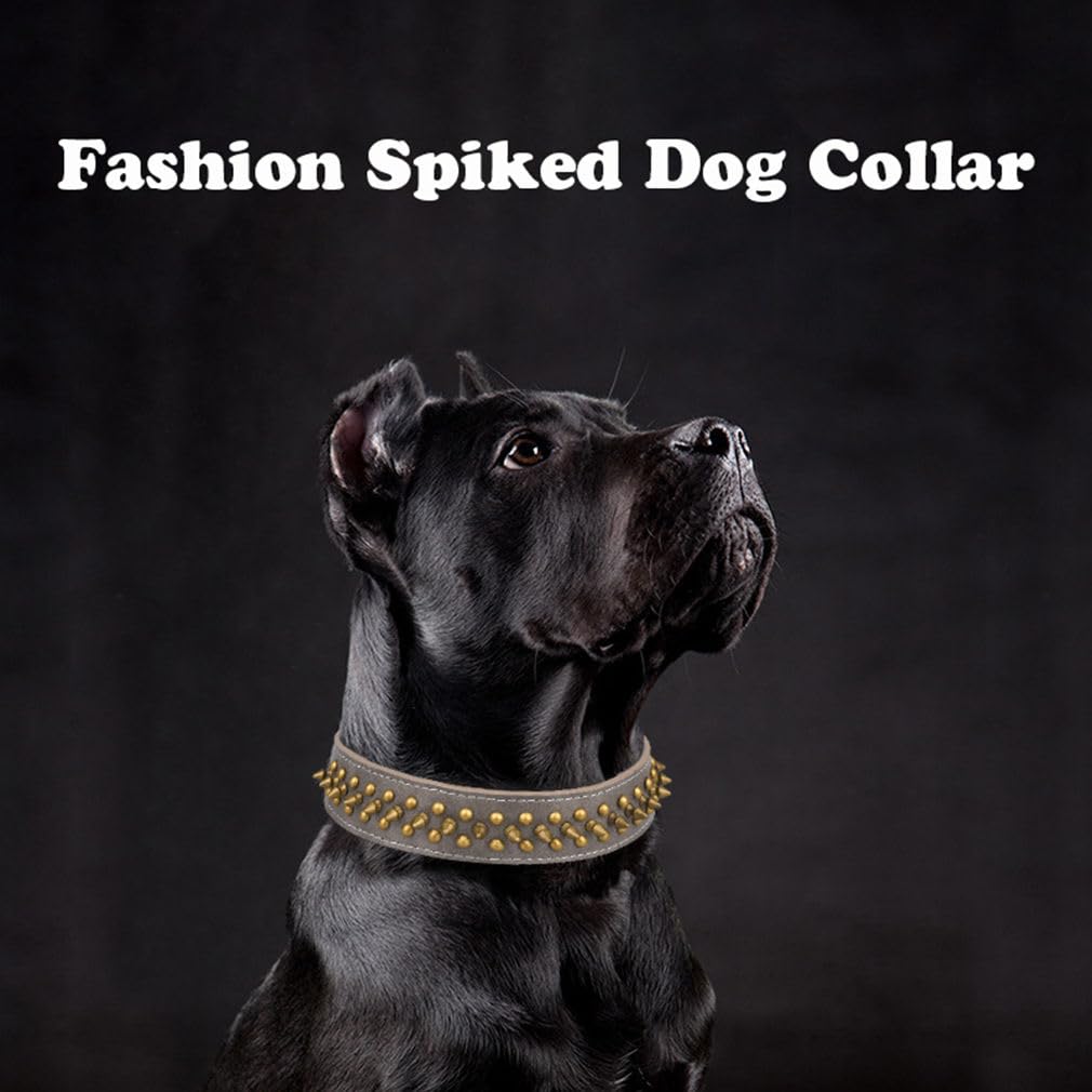 YOUALSO collar con puntas marrón, vista lateral, ajuste seguro para perros grandes.
