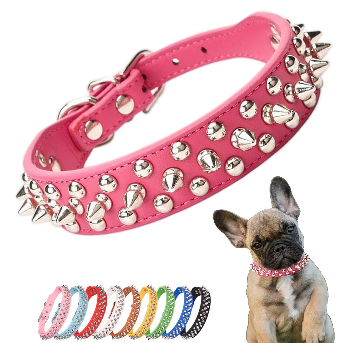 YOUALSO collar rosado con púas, protección y estilo para paseos.