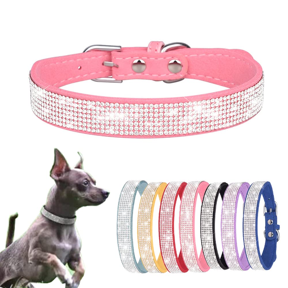 YOUALSO collar XXS con piedras cristal rosa para perros y gatos, brillo elegante