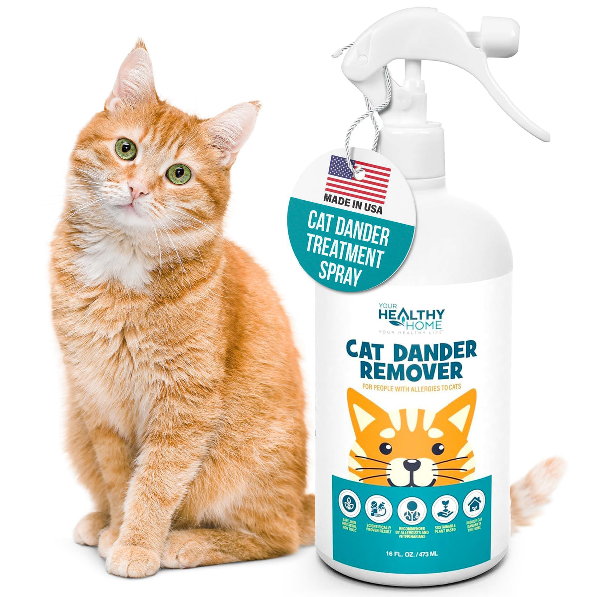 YourHealthyHome eliminador de caspa para gatos en botella, reduce alérgenos rápidamente.