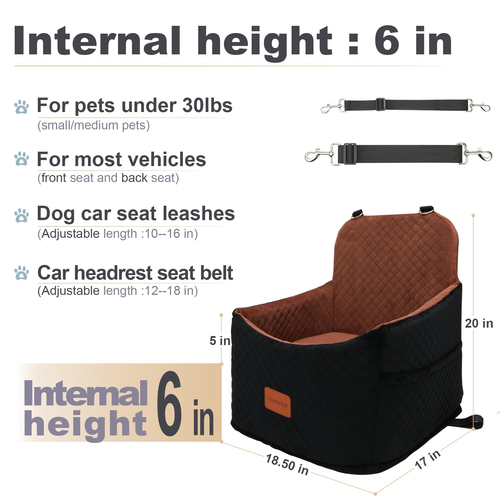 Youvee asiento elevador para perro, interior elevado para comodidad del animal