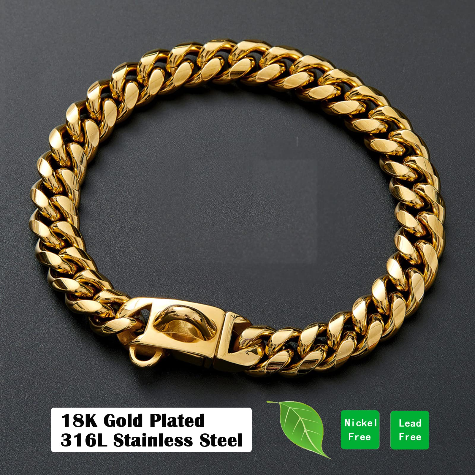 Cadena de acero inoxidable Yowity con acabado dorado, resistente al desgaste.