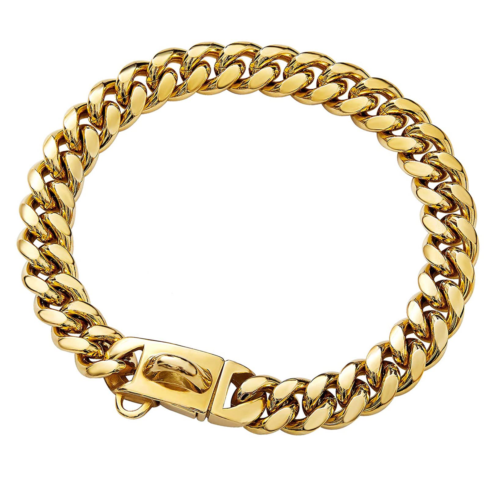 Collar Yowity de cadena cubana 14mm en oro, ideal para perros pequeños.