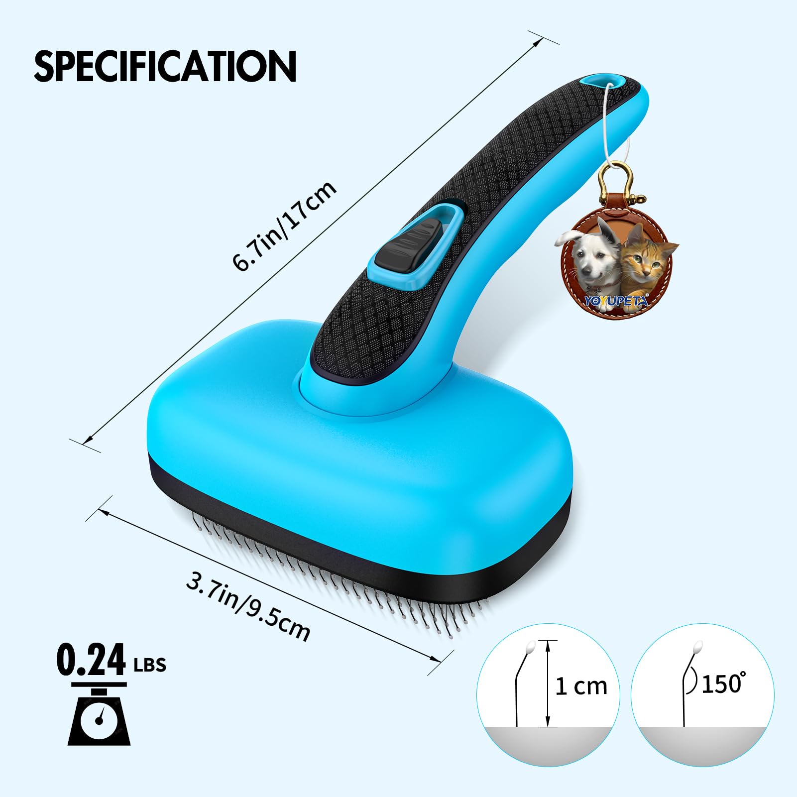 YOYUPETA cepillo auto-limpiante para gatos y perros azul; perfecto para sesiones de cuidado en casa.