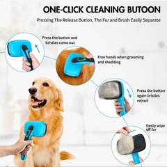 YOYUPETA cepillo auto-limpiante para perros azul; mango ergonómico para sesiones cómodas.
