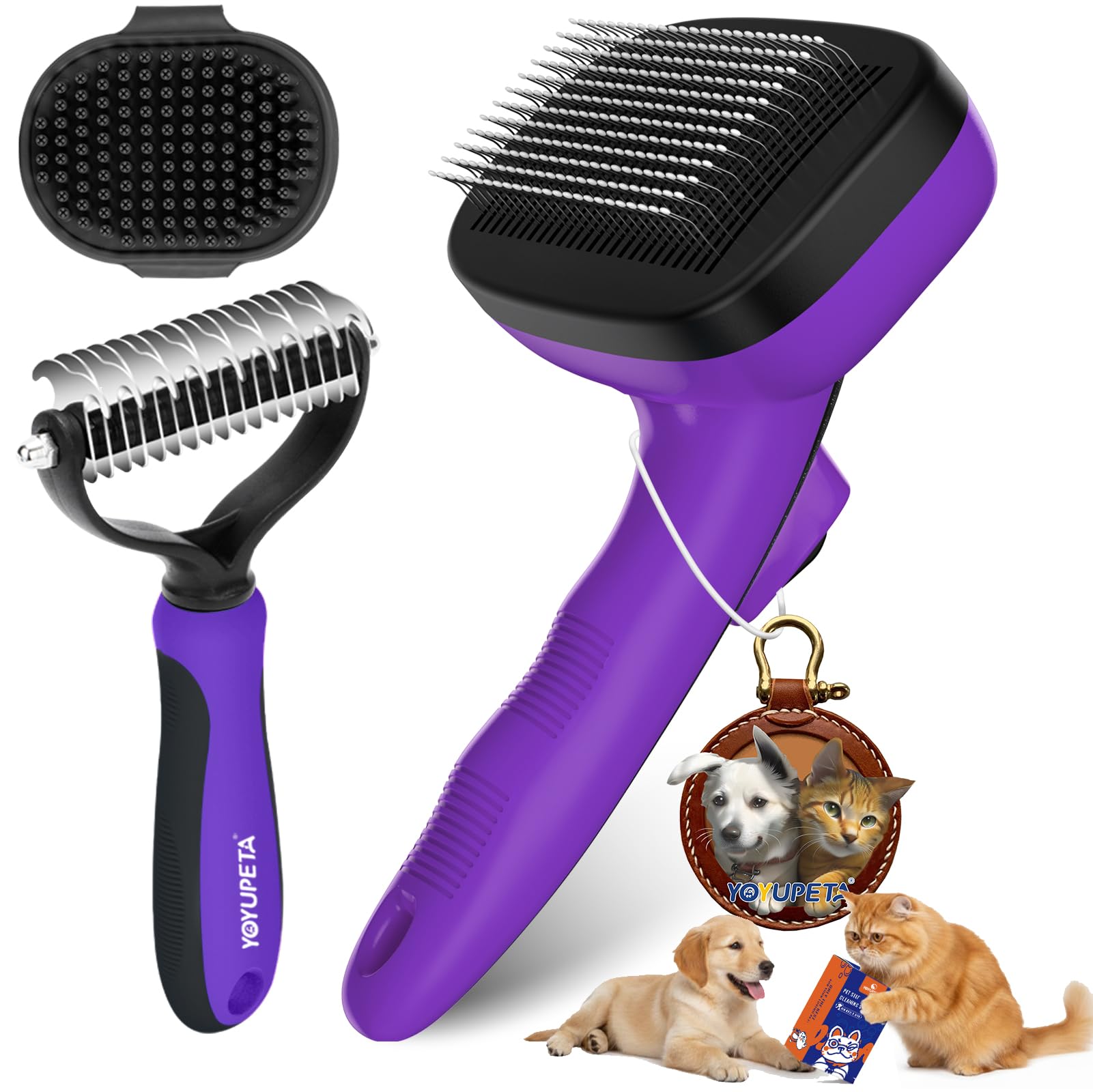 YOYUPETA cepillo slicker autolimpiable para mascotas, elimina pelo suelto sin irritar la piel.
