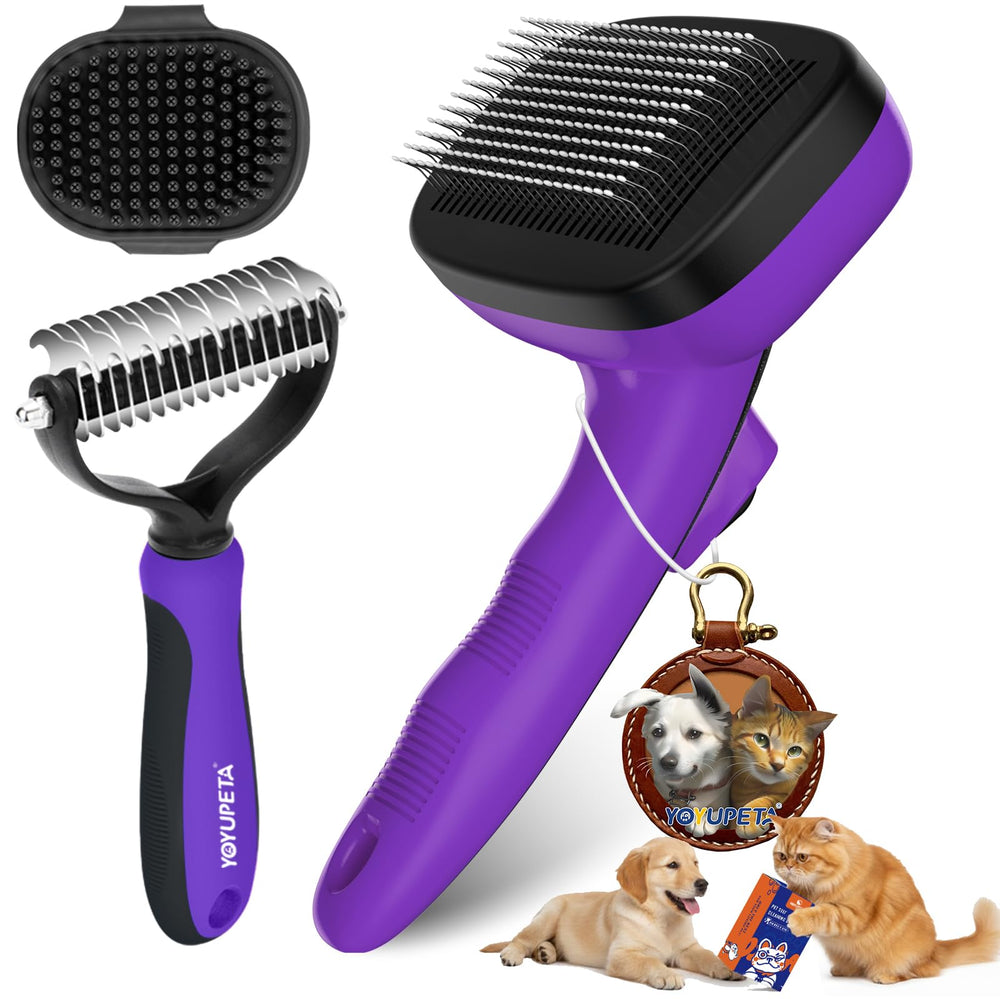 YOYUPETA cepillo slicker autolimpiable para mascotas, elimina pelo suelto sin irritar la piel.