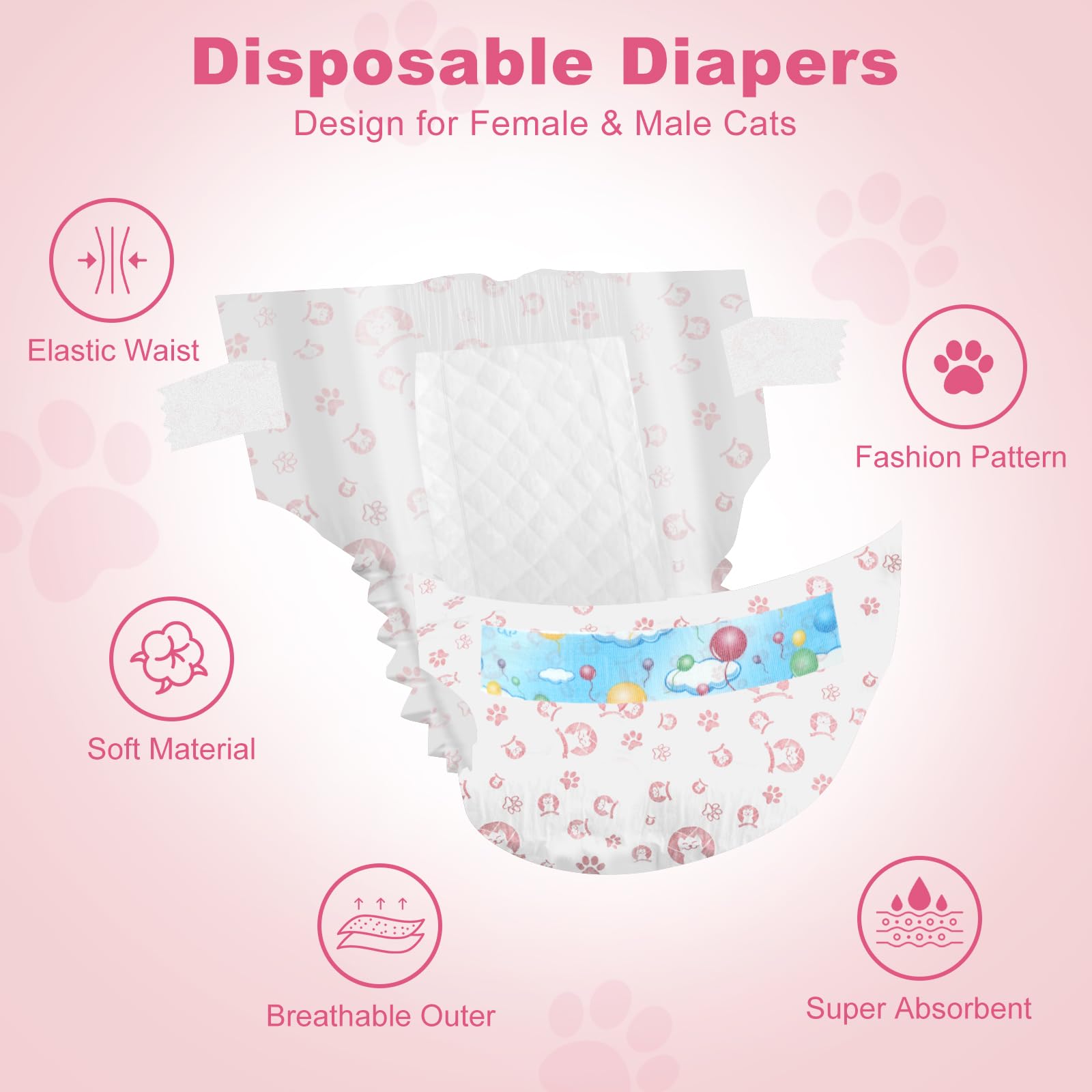 Pañales Ypfyed para gatos con ajuste de cintura elástica para un ajuste cómodo.