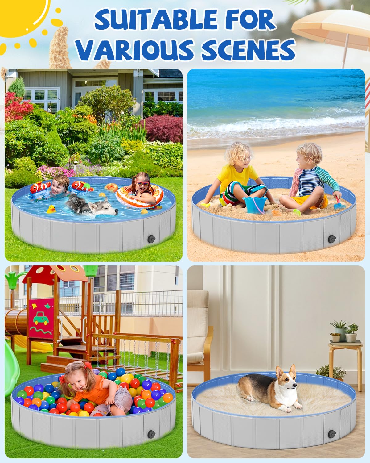 Uso exterior de la piscina para perros YSJILIDE, perfecta para días Soleados y juegos al aire libre