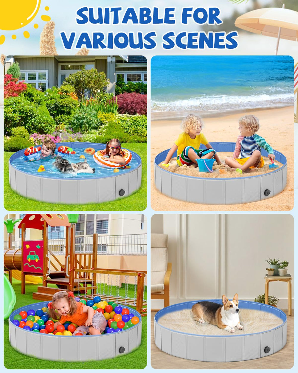 Uso exterior de la piscina para perros YSJILIDE, perfecta para días Soleados y juegos al aire libre