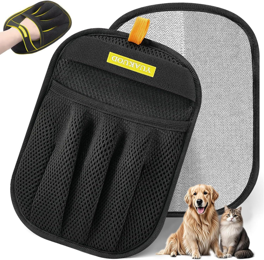 GUante YUAKUOD quitapelaje para mascotas, vista frontal, agarre seguro para limpieza eficiente.
