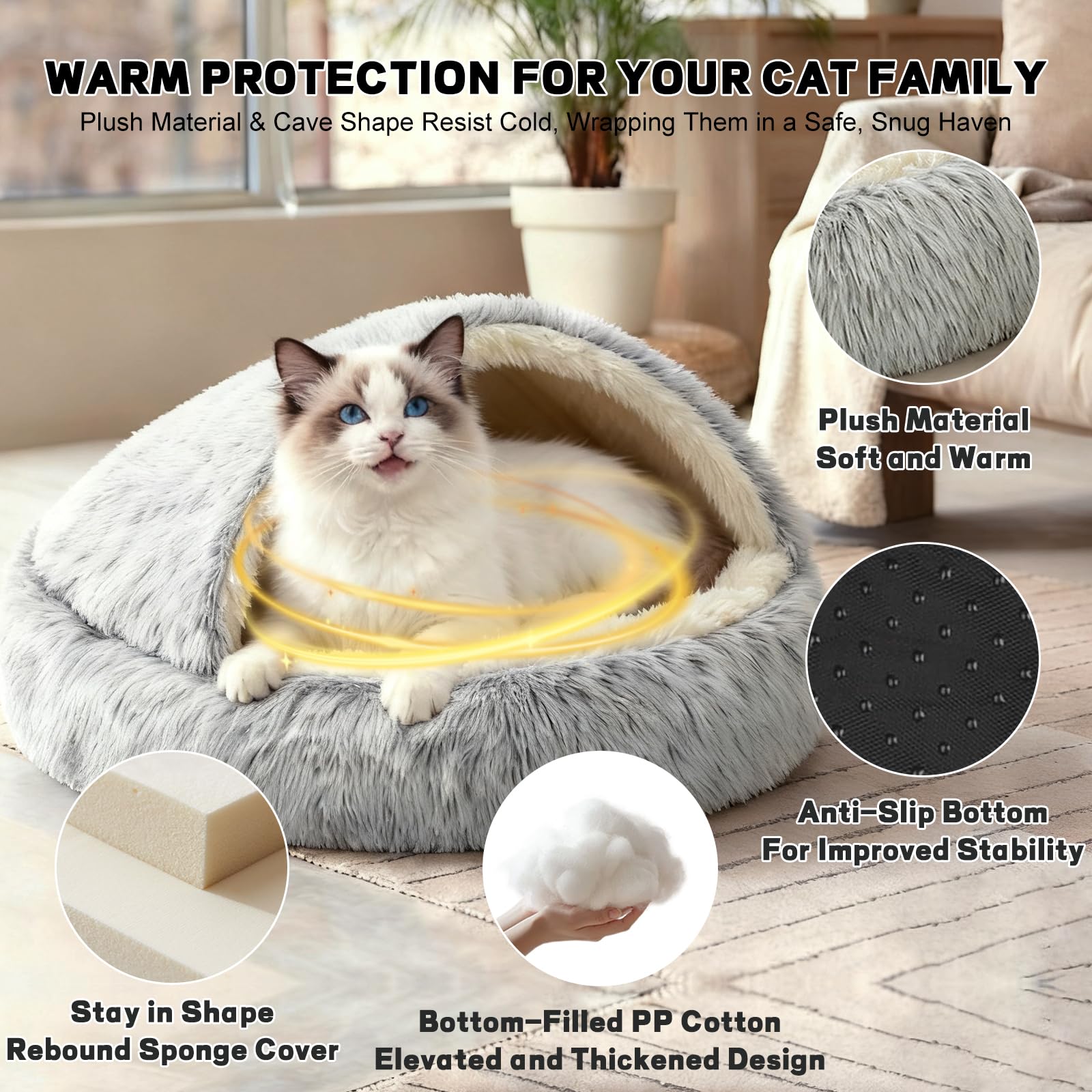Cama para gato YUDANSI con borde de aluminio ajustable, evita colapso.