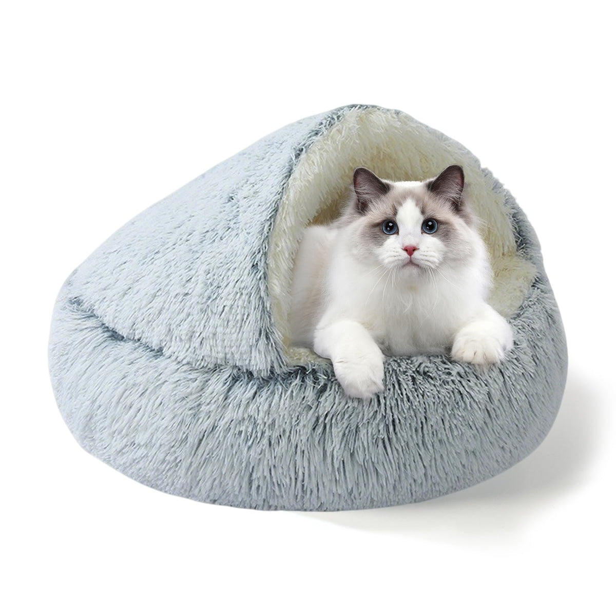 Cama YUDANSI para gato, cueva gris 50 cm para interior, refugio cómodo.