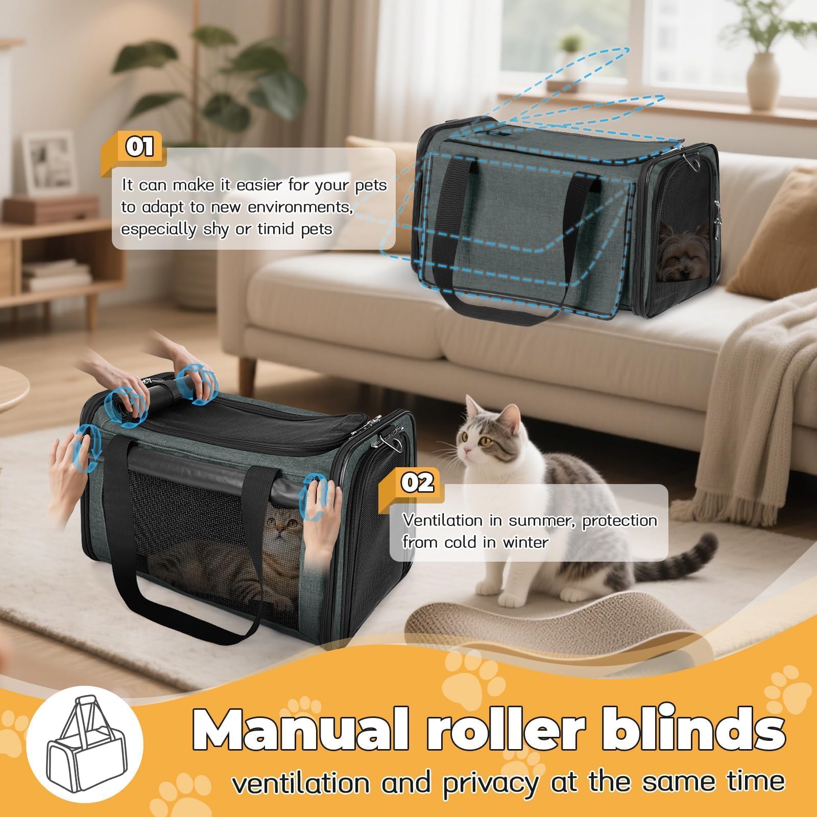 Transportín YUDODO con malla lateral respiratoria para buena ventilación