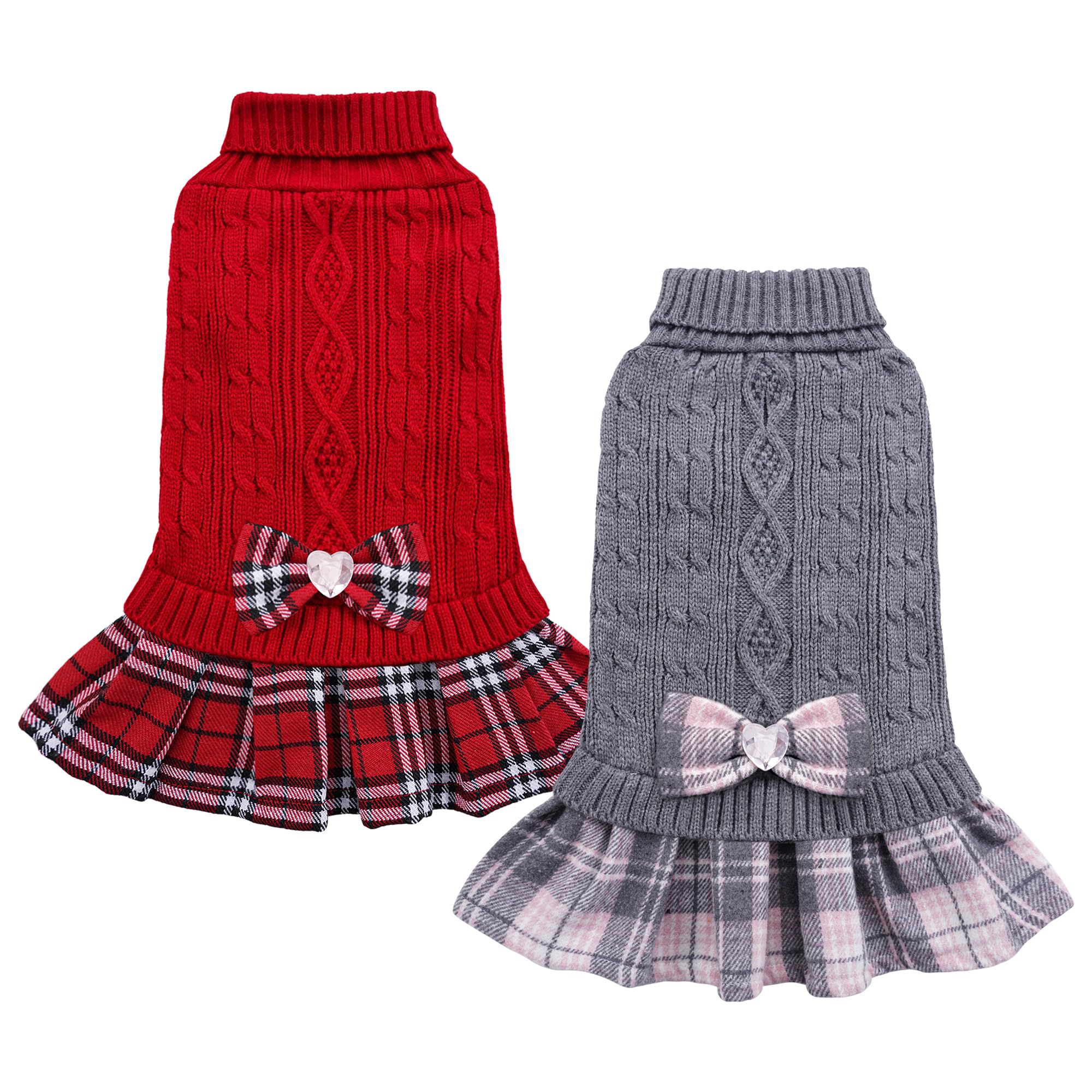 YUDODO dos-pack sudadera-vestido con lazo rojo, frente, ideal para paseos invernales.