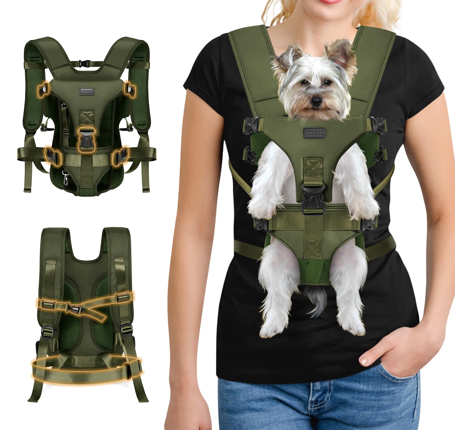 YUDODO frontal Mochila porta mascotas, vista frontal, ideal para paseos seguros.