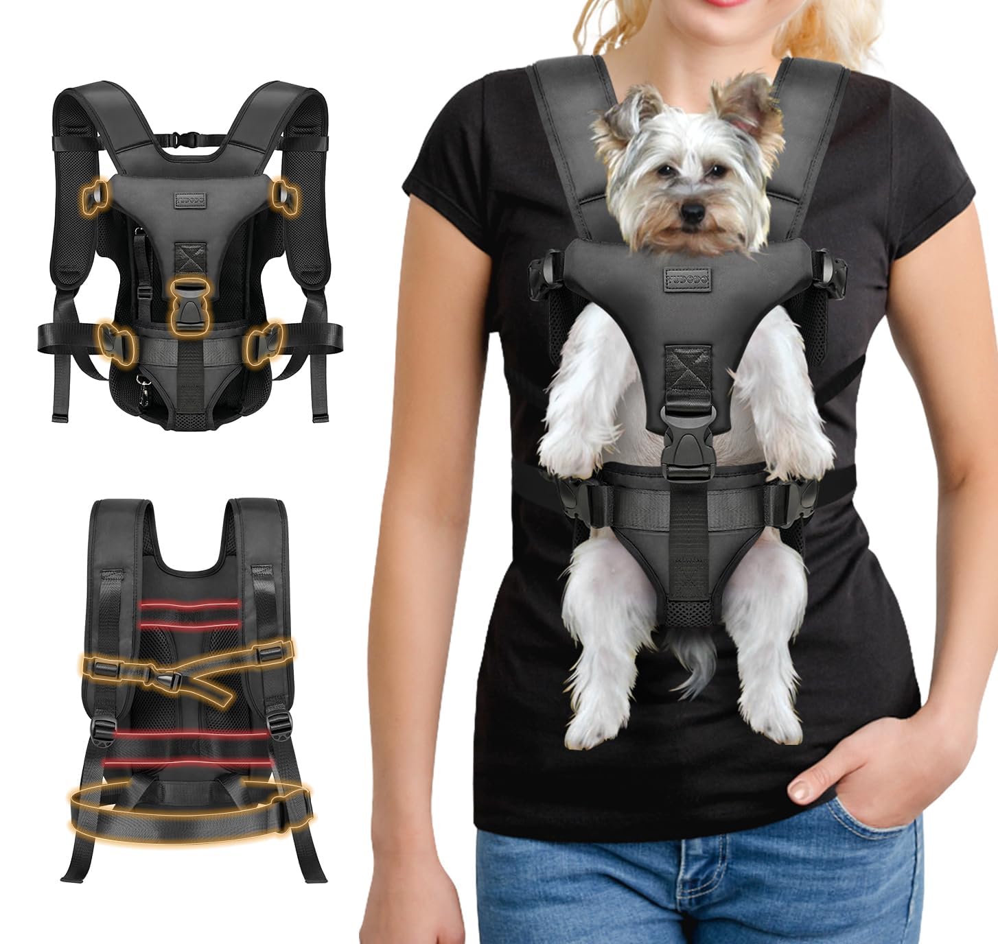 Mochila frontal YUDODO para mascotas pequeños, transporte cómodo durante caminatas