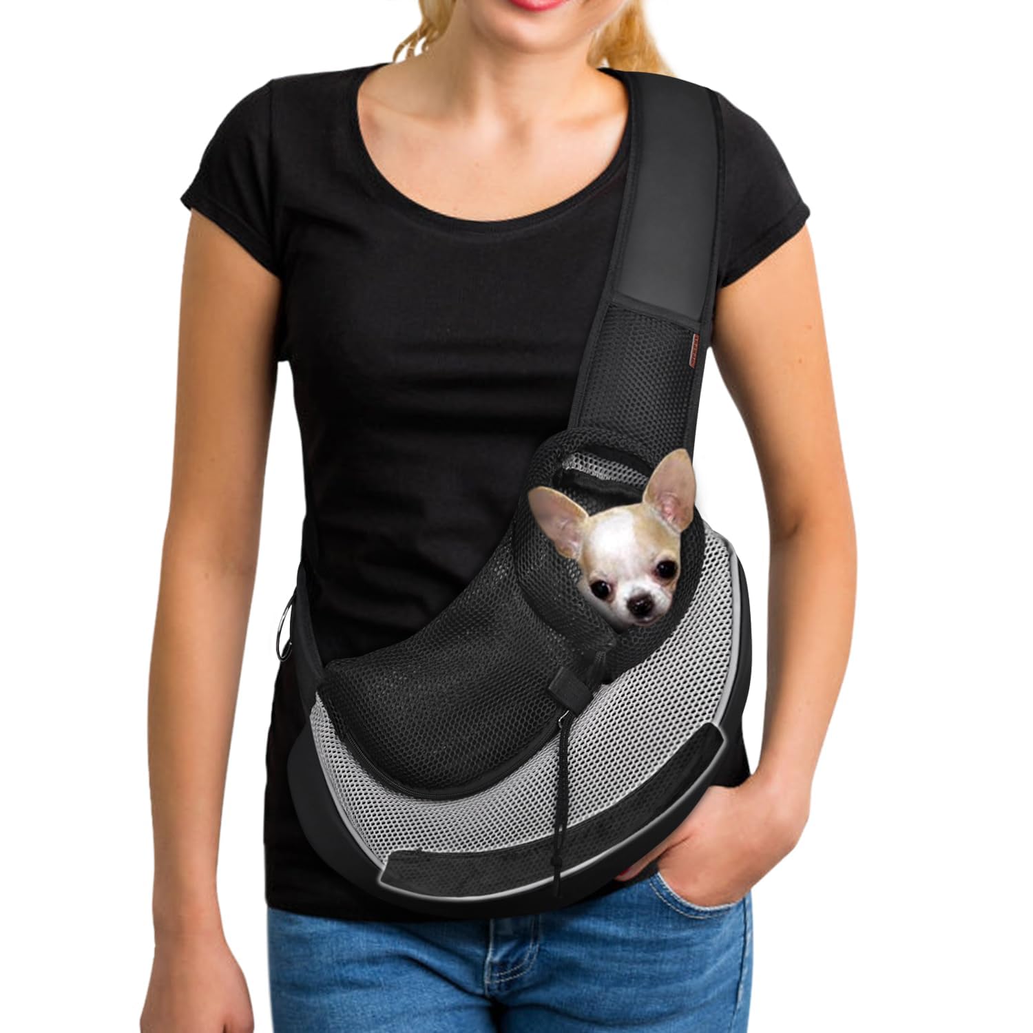 yudodo porta-mascotas bandolera vista general, transporte cómodo para mascotas pequeñas