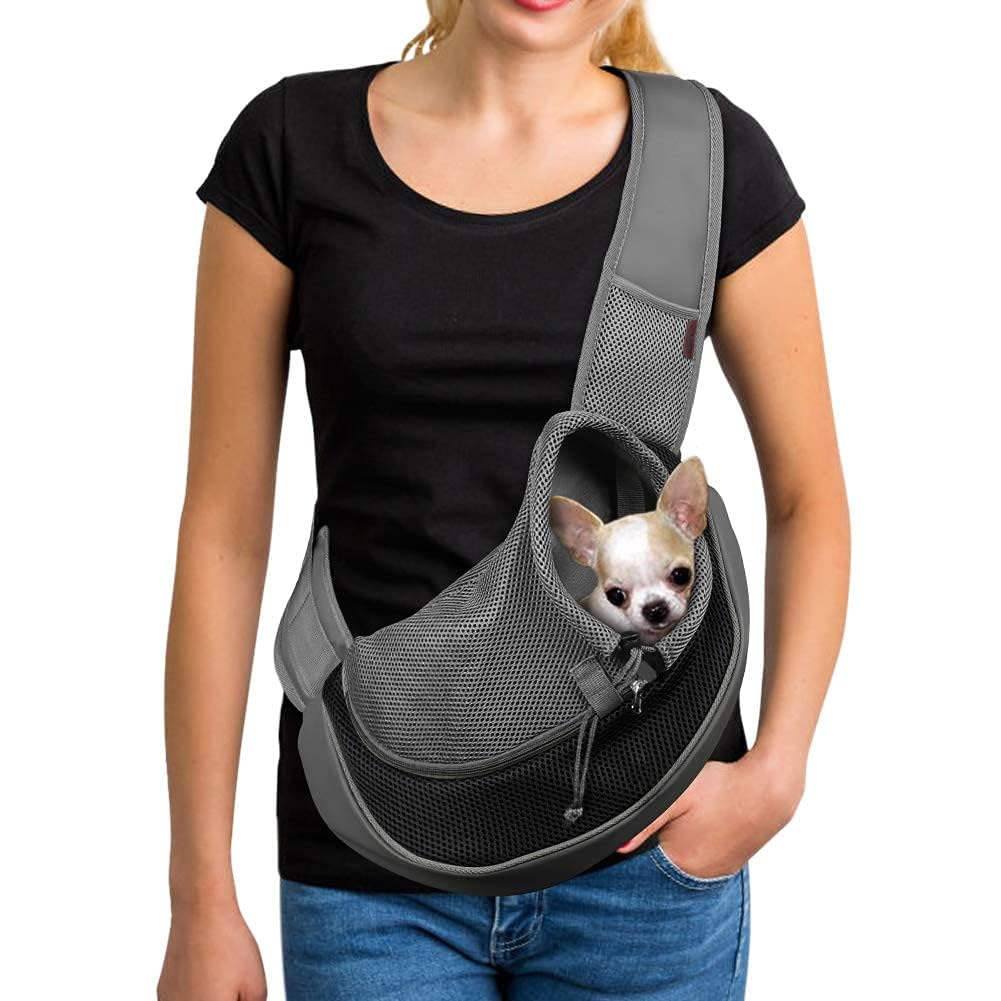 Portador bandolera YUDODO para perro pequeño, vista frontal, comodidad al pasear.