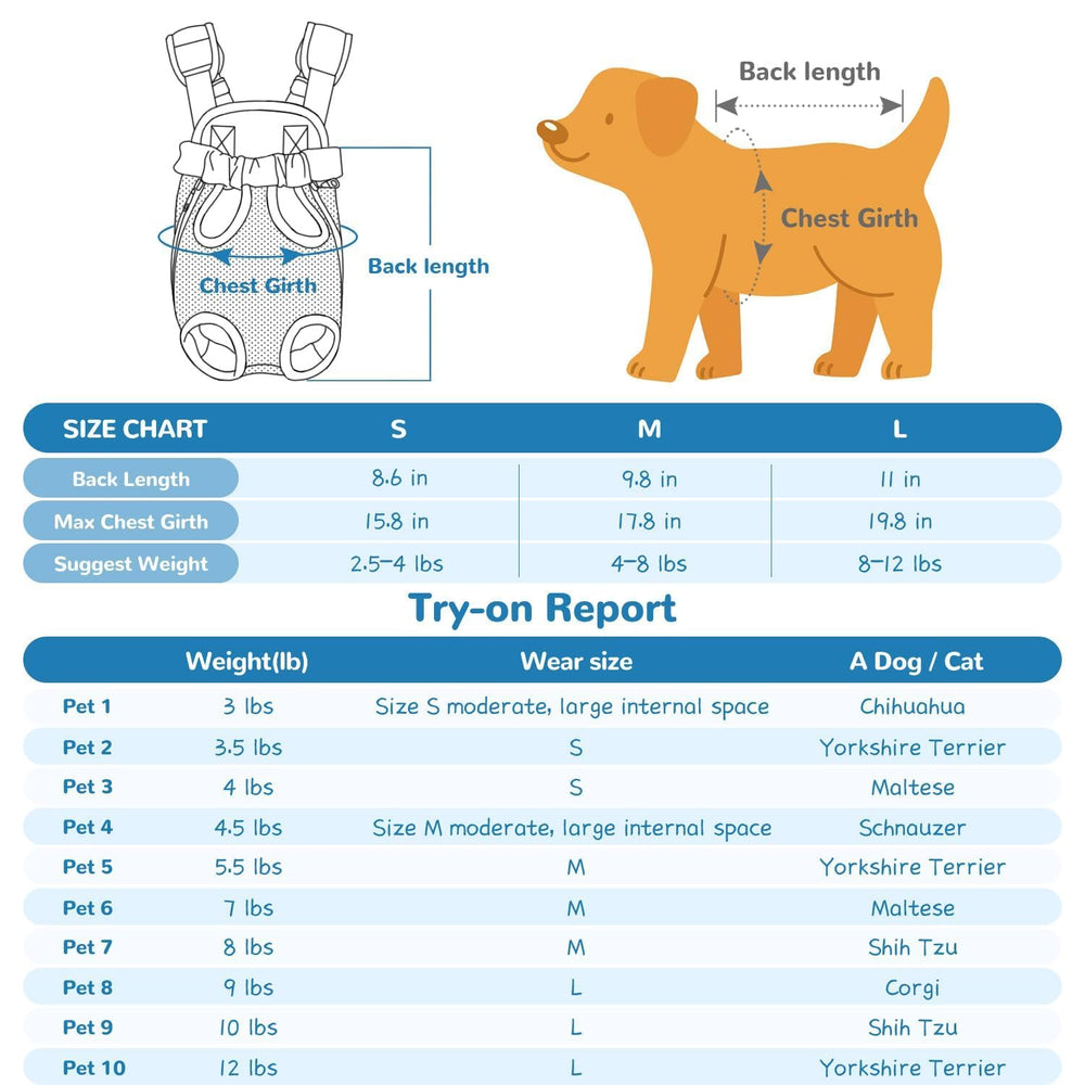 Portador frontal YUDODO con ajuste de correa para mascotas pequeñas