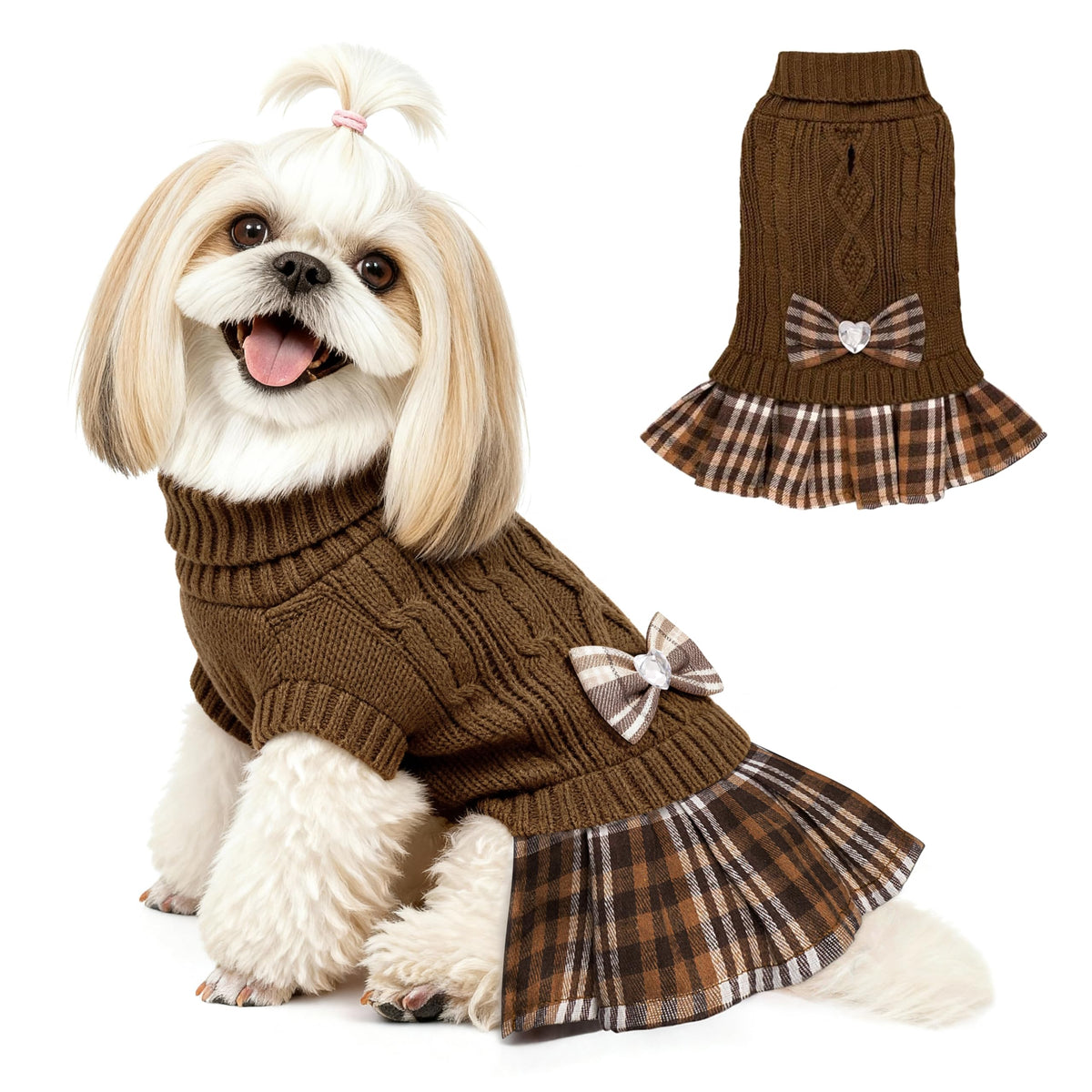 YUDODO sudadera para perro pequeño con lazo marrón, ideal para paseos.