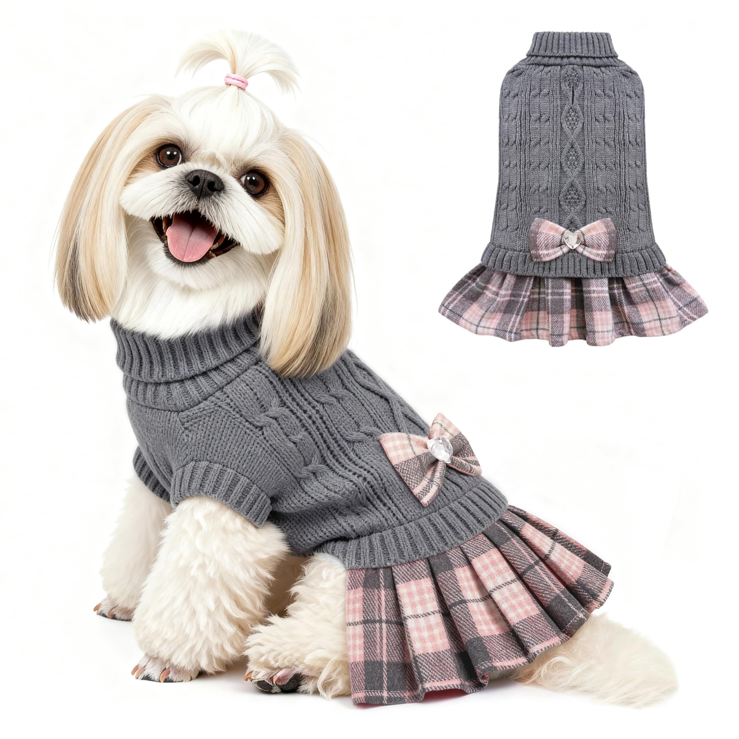 YUDODO suéter vestido con lazo, vista frontal, cálido para invierno.
