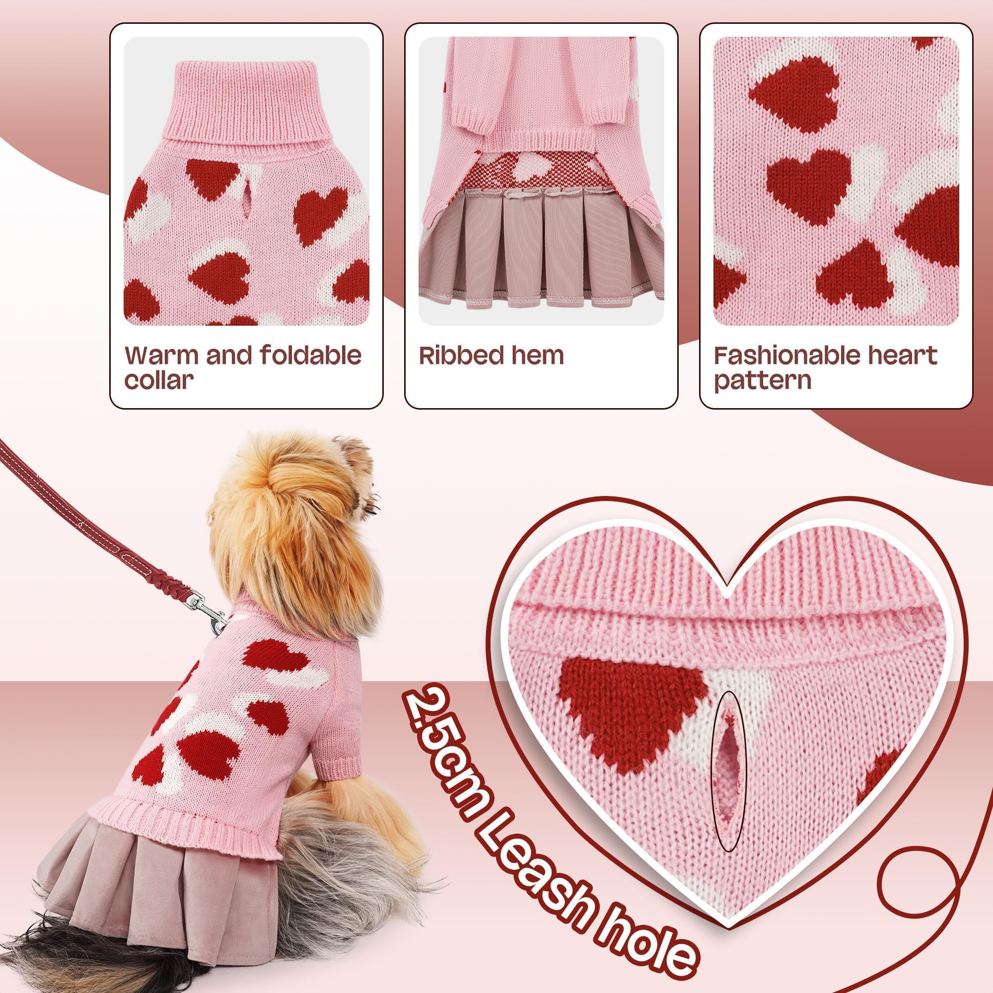 YUDODO Vestido-Suéter con patrón de corazones, añade encanto.