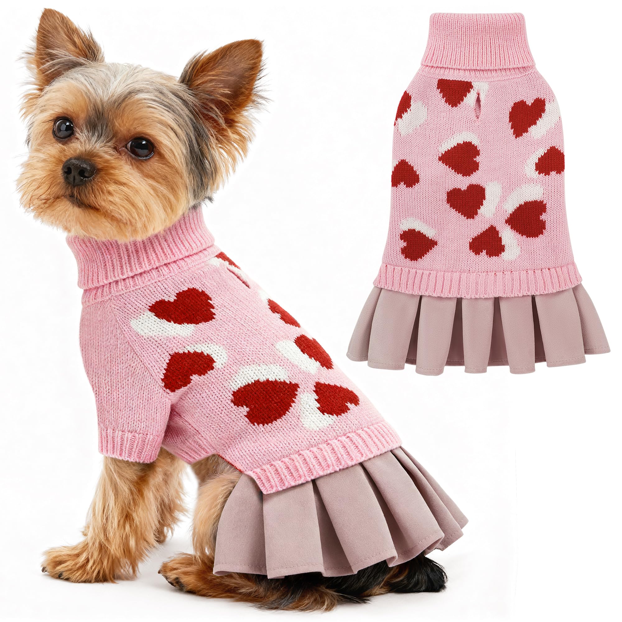 YUDODO Vestido-Suéter para perro pequeño rosa, ideal para paseos.