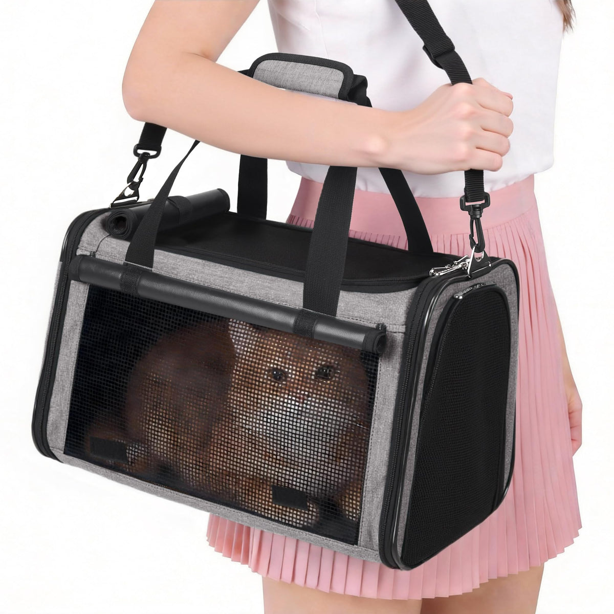 YUDODO transportín grande para mascotas con bolsillos laterales, ideal para guardar llaves y accesorios.