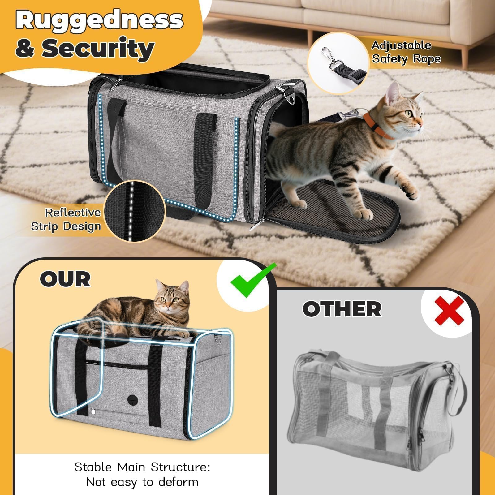 YUDODO transportín grande con diseño plegable, fácil de guardar en casa.